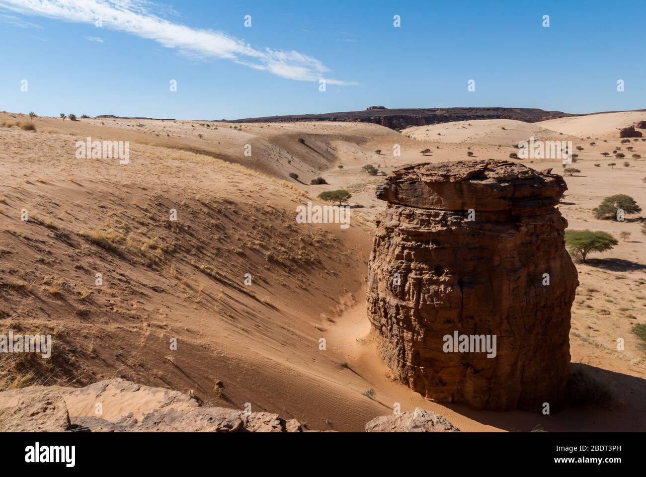 Labyrith der Felsformation d'Oyo in Ennedi Plateau auf Sahara Dessert, Tschad, Afrika. Stockfoto