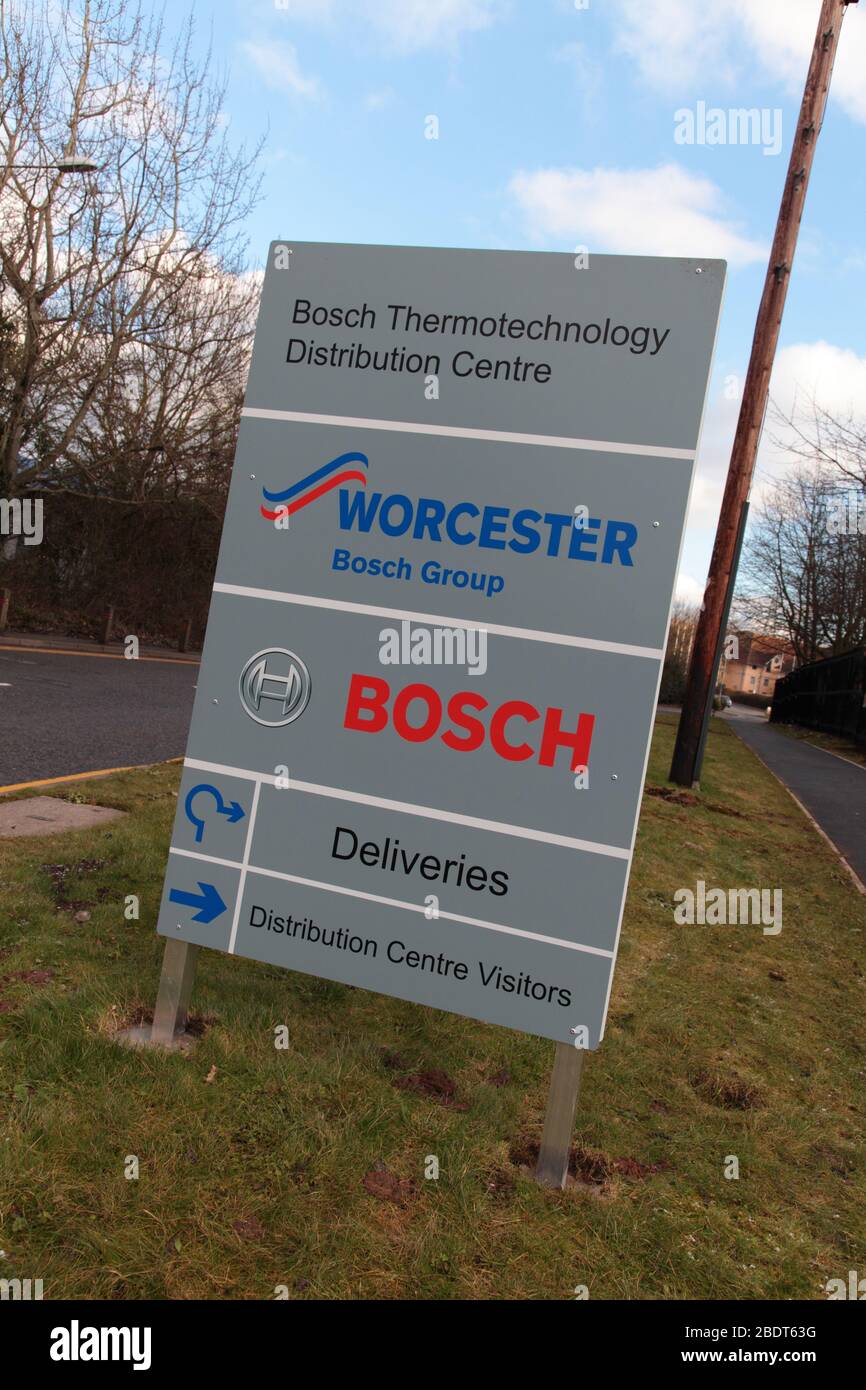 Beschilderung im Bosch Thermotechnik-Distributionszentrum Worcester Stockfoto