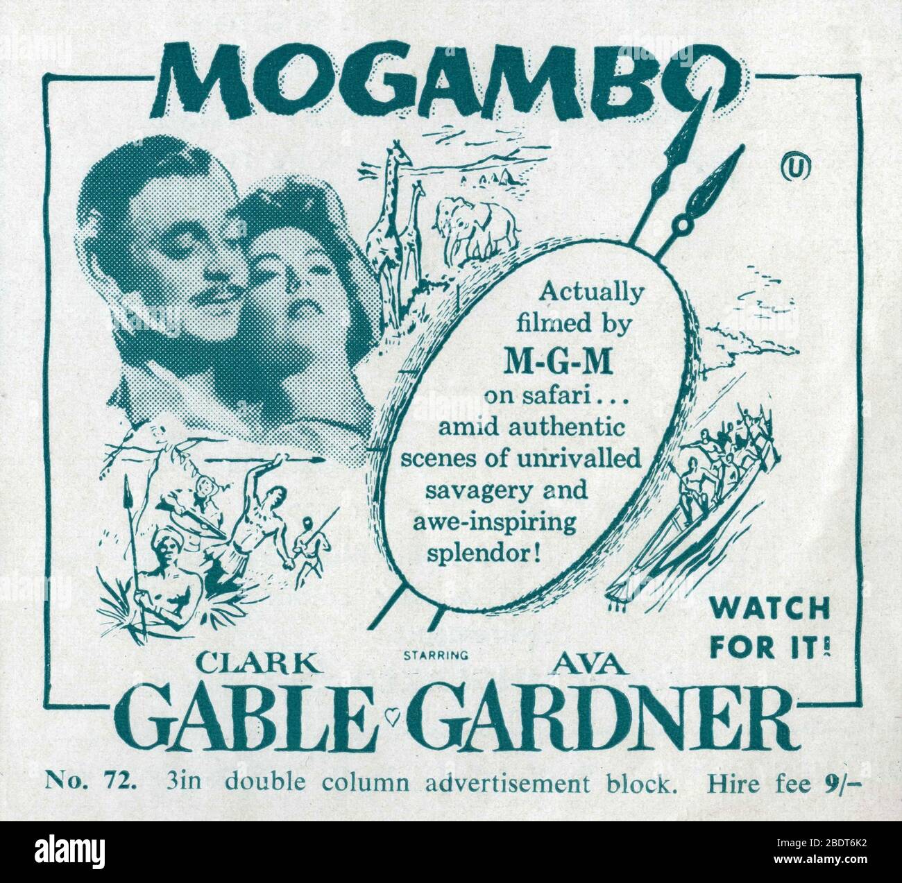 CLARK GABLE und AVA GARDNER in MOGAMBO 1953 Regisseur JOHN FORD Drehbuch John Lee Mahin spielen Wilson Collison Metro Goldwyn Mayer Stockfoto