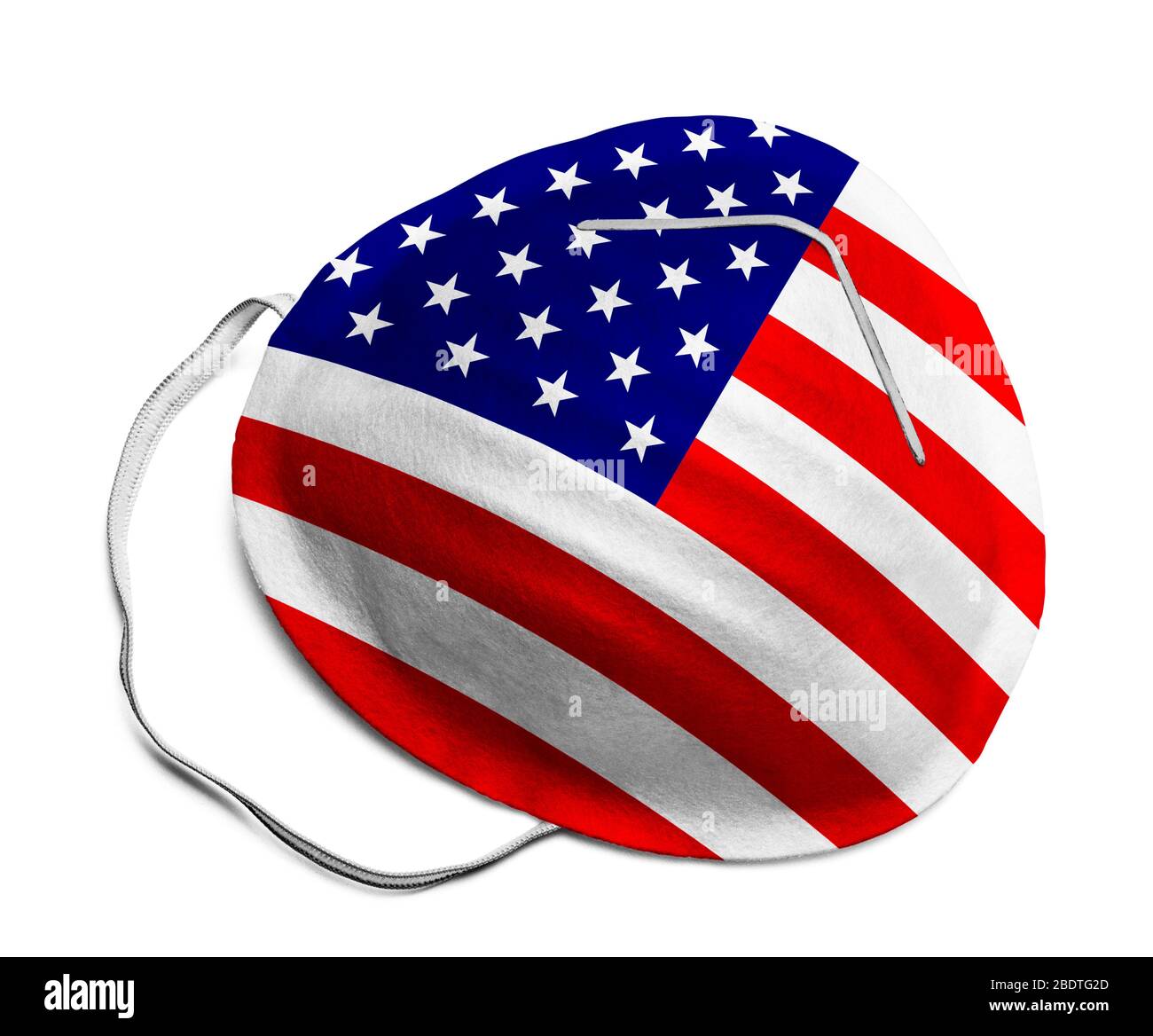 N95 Medizinische Maske mit United States Flagge isoliert auf weißem Hintergrund. Stockfoto