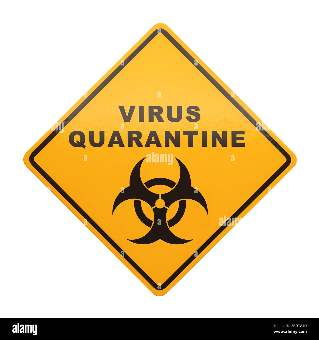 Bio-Gefahrenvirus Quarantänezeichen isoliert auf weißem Hintergrund. Stockfoto