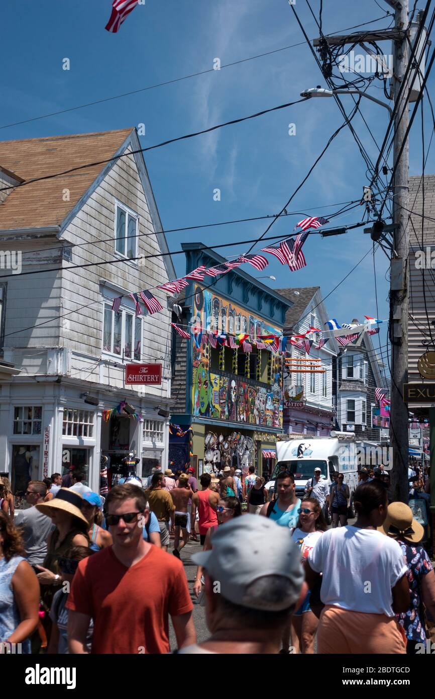 4. Juli, Unabhängigkeitstag im historischen Zentrum an der Commercial Street in Provincetown, am Cape Cod, Massachusetts Stockfoto