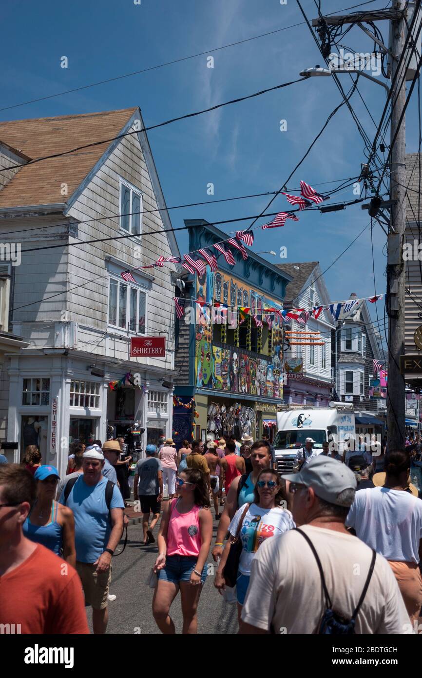 4. Juli, Unabhängigkeitstag im historischen Zentrum an der Commercial Street in Provincetown, am Cape Cod, Massachusetts Stockfoto