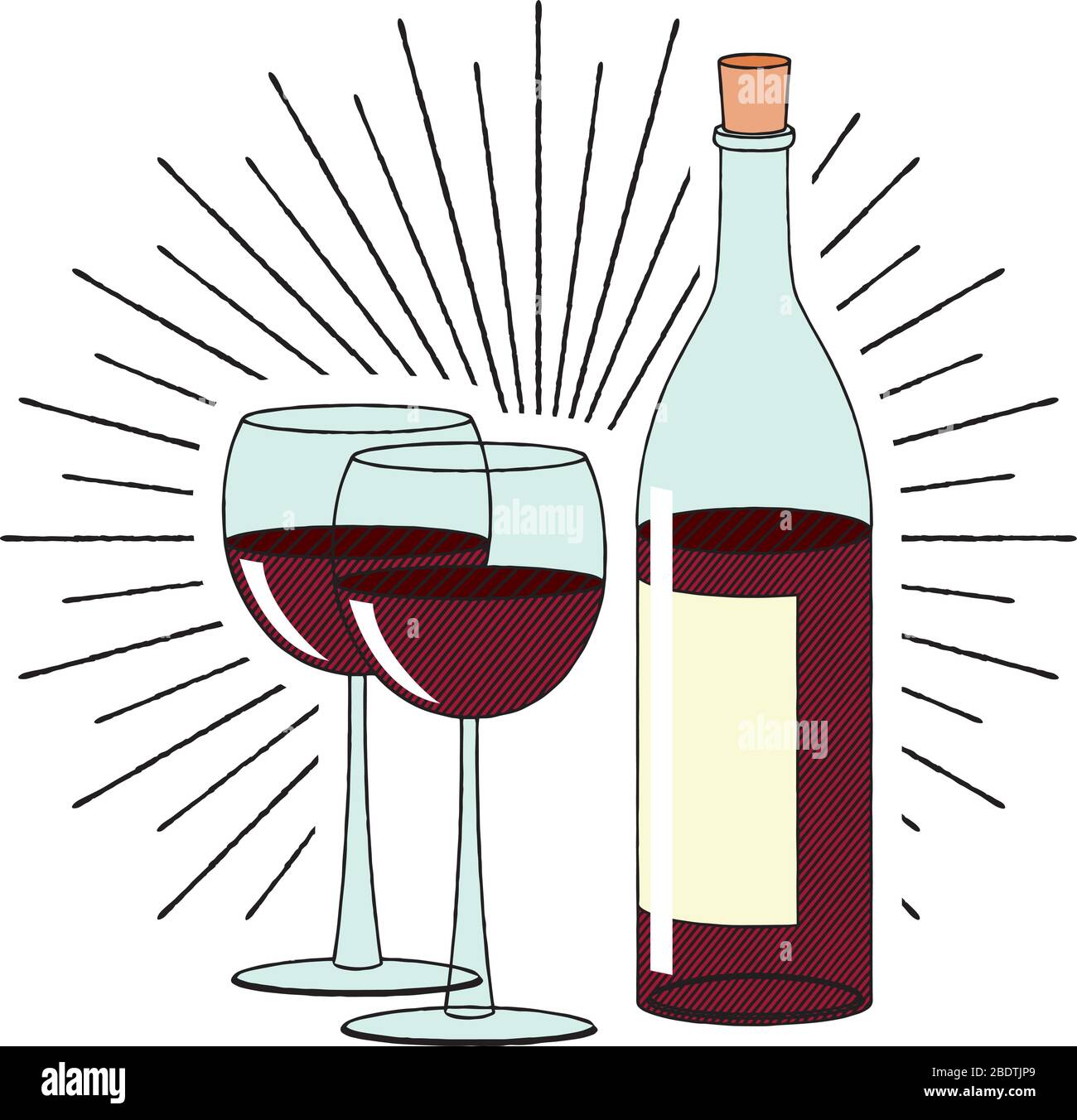 Flasche Wein und zwei Gläser - Illustration/Clipart Stock-Vektorgrafik -  Alamy