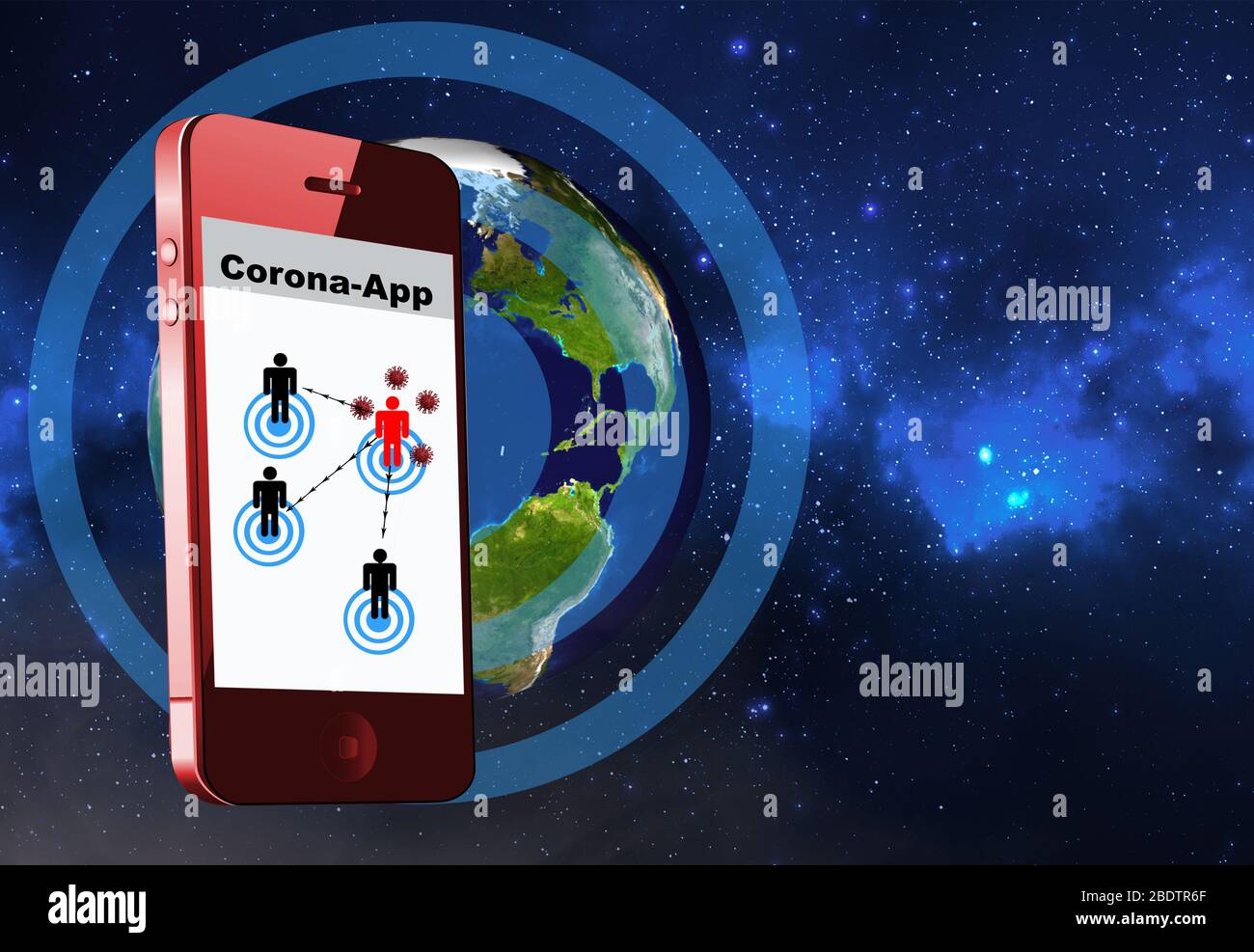 App zur Viruserkennung von Mobiltelefonen, Corona App Stockfoto