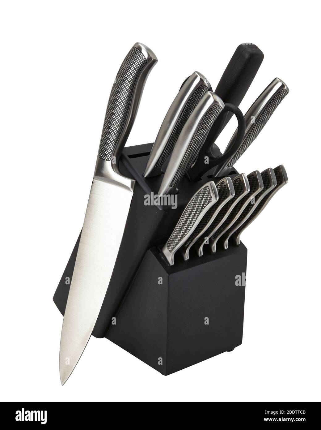 12-teiliges Messer-Set mit Hartholz-Block Stockfoto