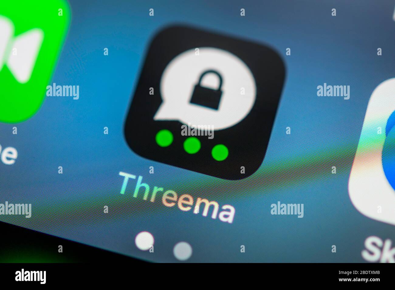 Threema App, Secure verschlüsselten Messenger-Service, App-Symbol, Anzeige auf dem Bildschirm des Mobiltelefons, Smartphone, Detail, Vollbild Stockfoto