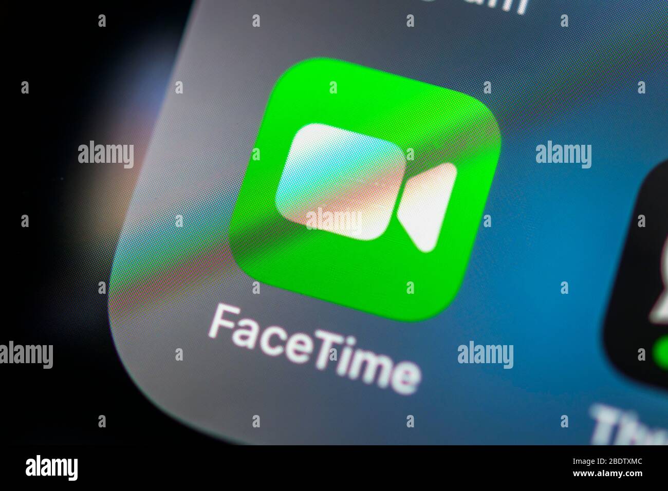 FaceTime, Apple Video Chat Service, App-Icon, iOS, Display auf dem Display des Handys, Smartphone, Detail, Full-Format Stockfoto