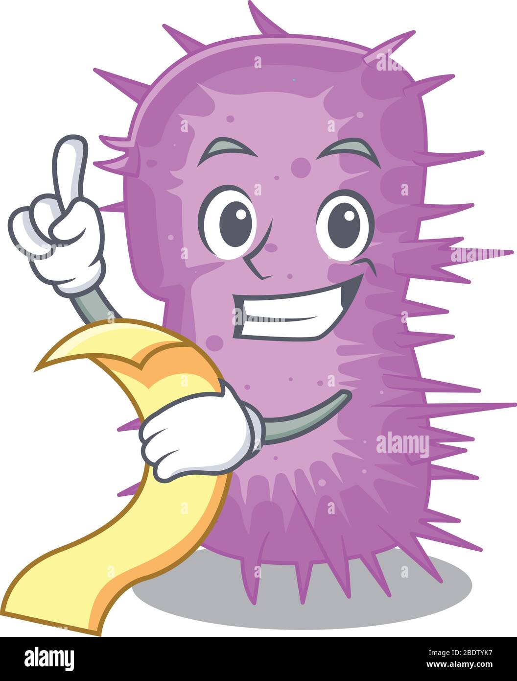 Acinetobacter baumannii Maskottchen Charakter Design mit einem Menü auf der Hand Stock Vektor