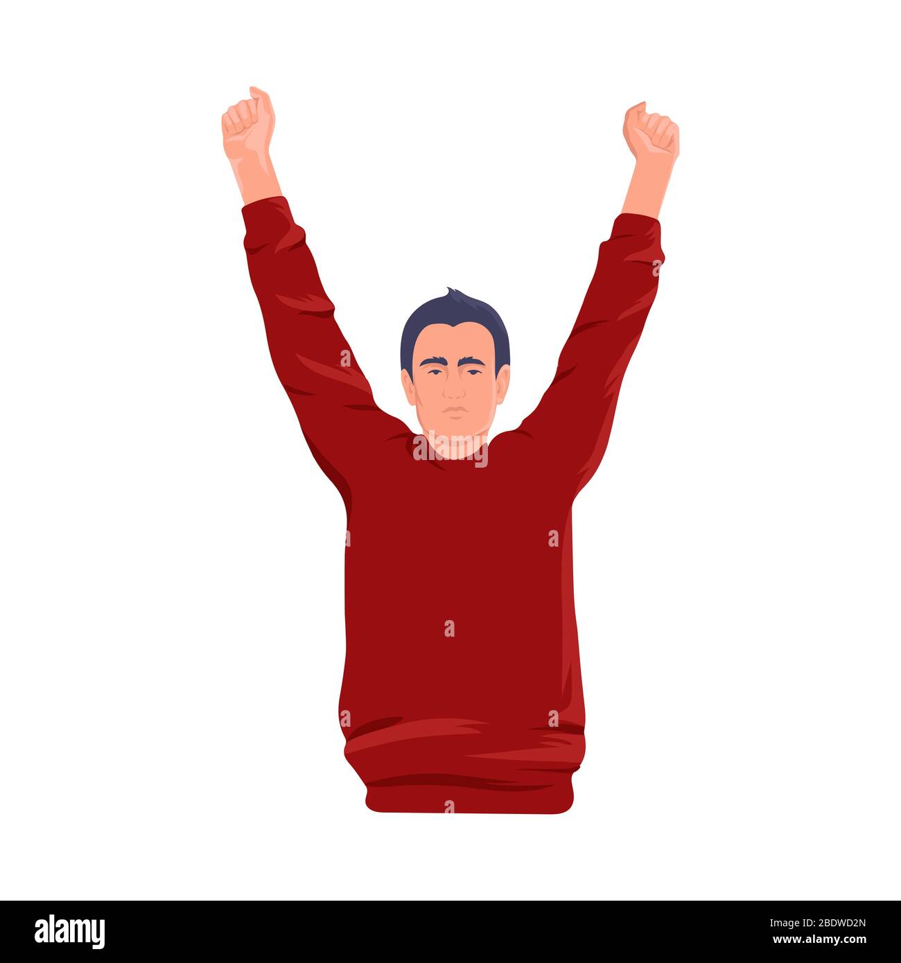 Mann hob Fäuste aus Protest auf weißem Hintergrund. Stock Vektor