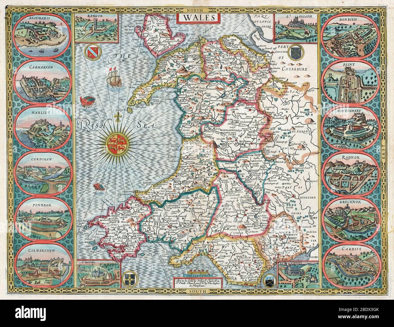 John Speed, Wales Karte, 1611 Stockfoto