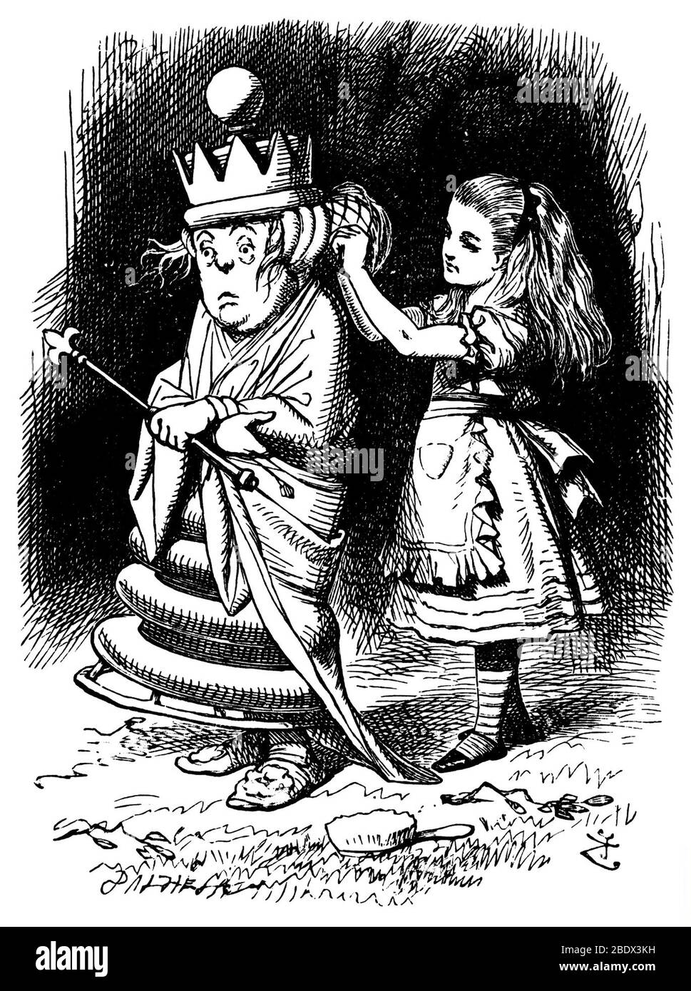 Durch das Looking-Glass sprachen Alice und die Weiße Königin an Stockfoto