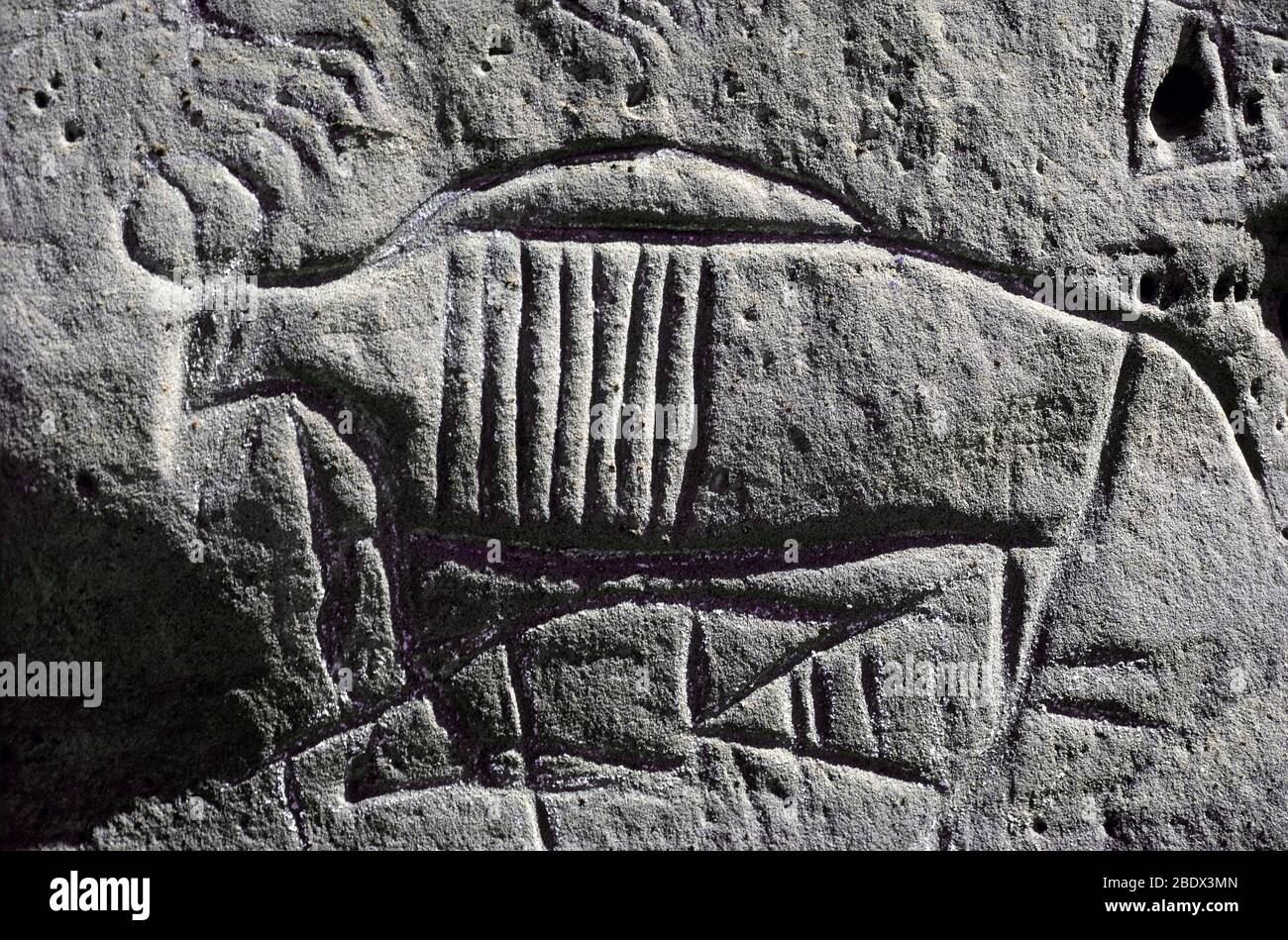 Petroglyph eingeschrieben von shoshonis, WY Stockfoto