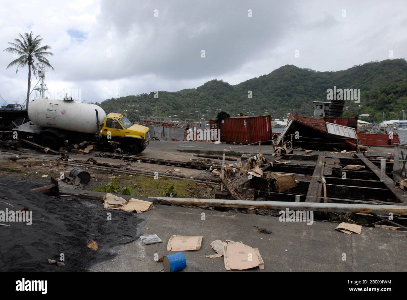 Tsunami Schaden, Amerikanisch-Samoa Stockfoto