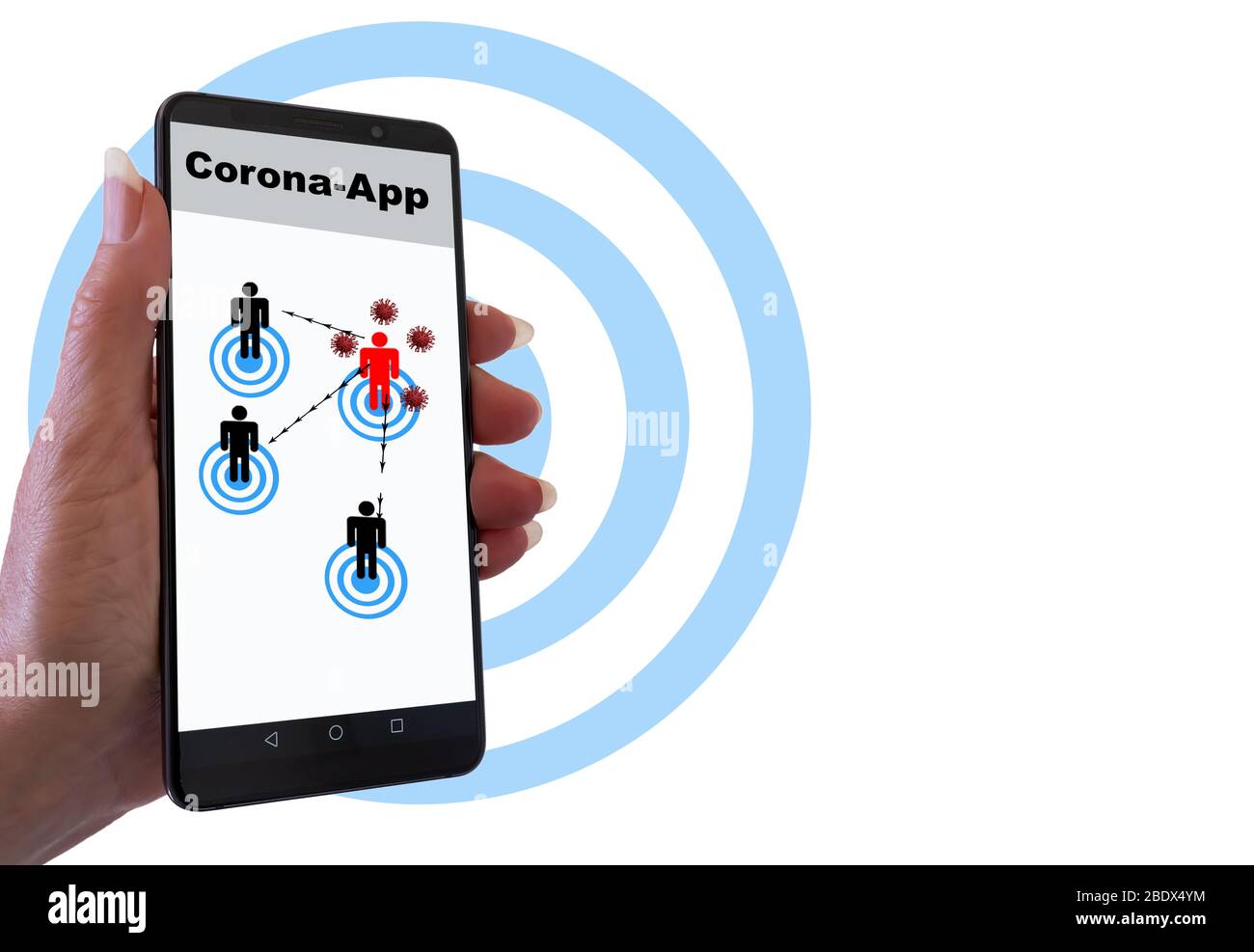 App zur Viruserkennung von Mobiltelefonen, Corona App Stockfoto