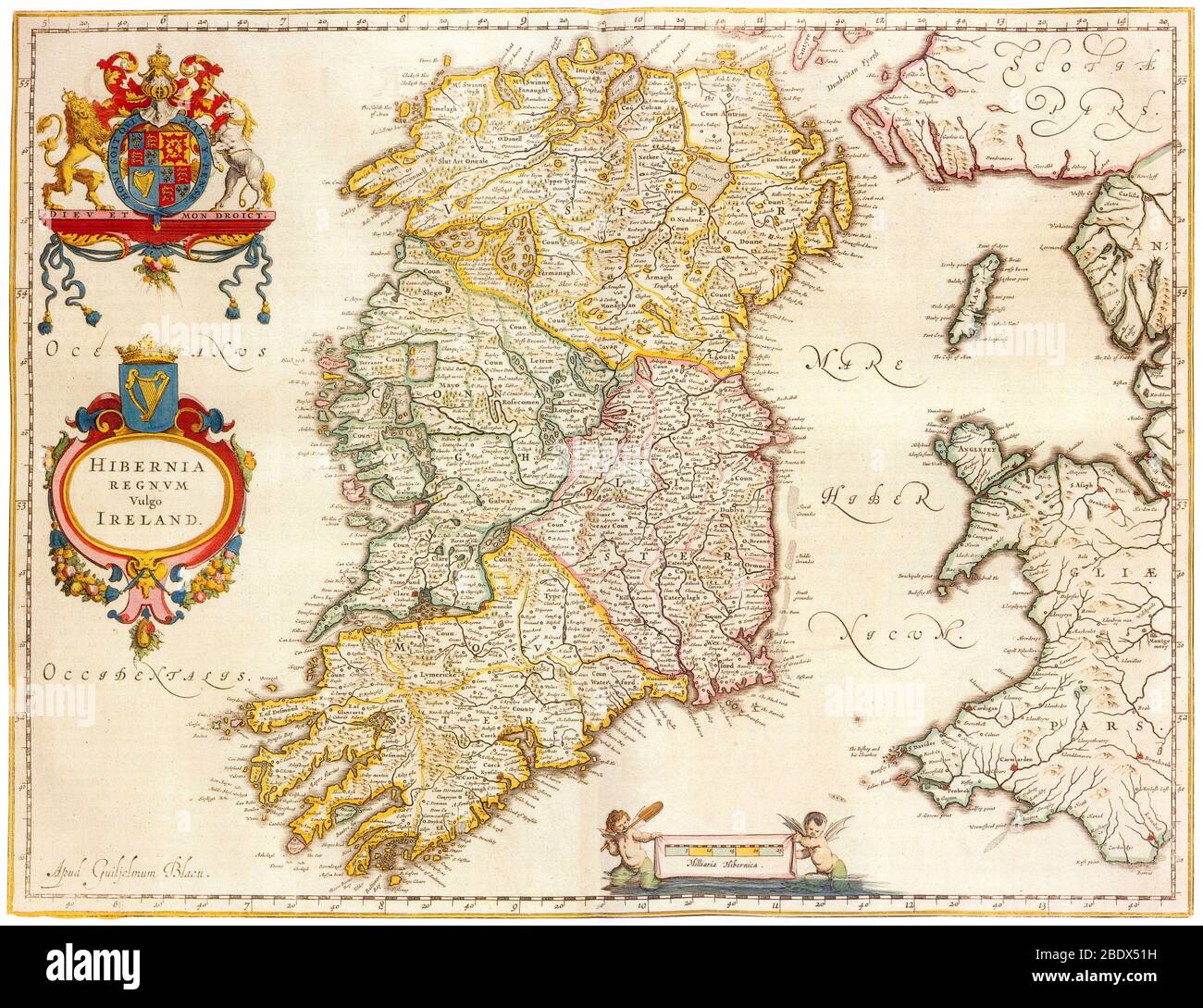 Joan Blaeu, Irland Karte, 17. Jahrhundert Stockfoto