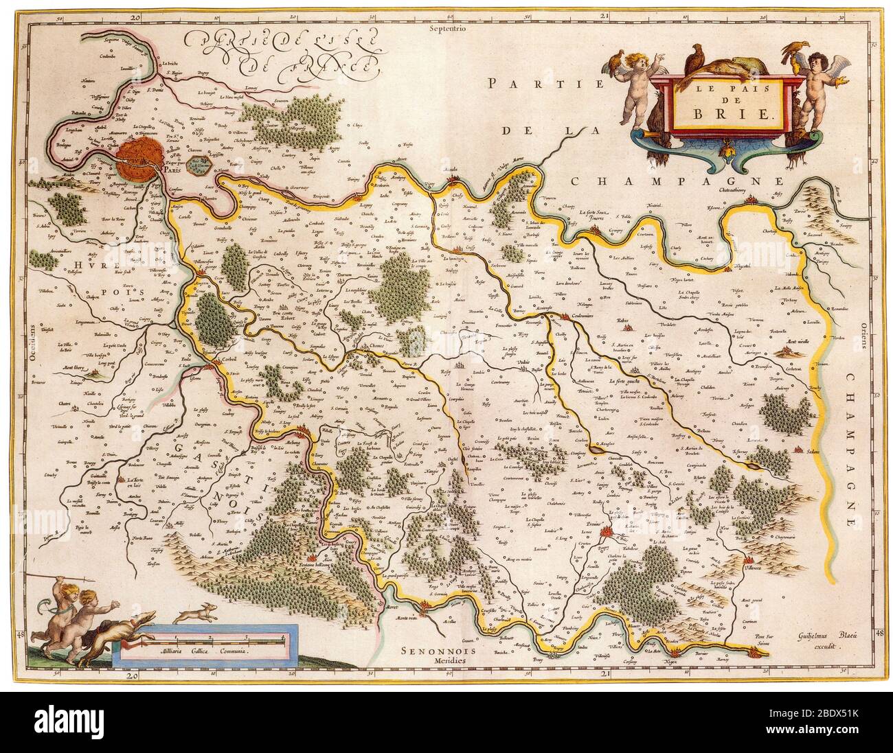 Joan Blaeu, Karte der Region Brie, Frankreich, 17. Jahrhundert Stockfoto