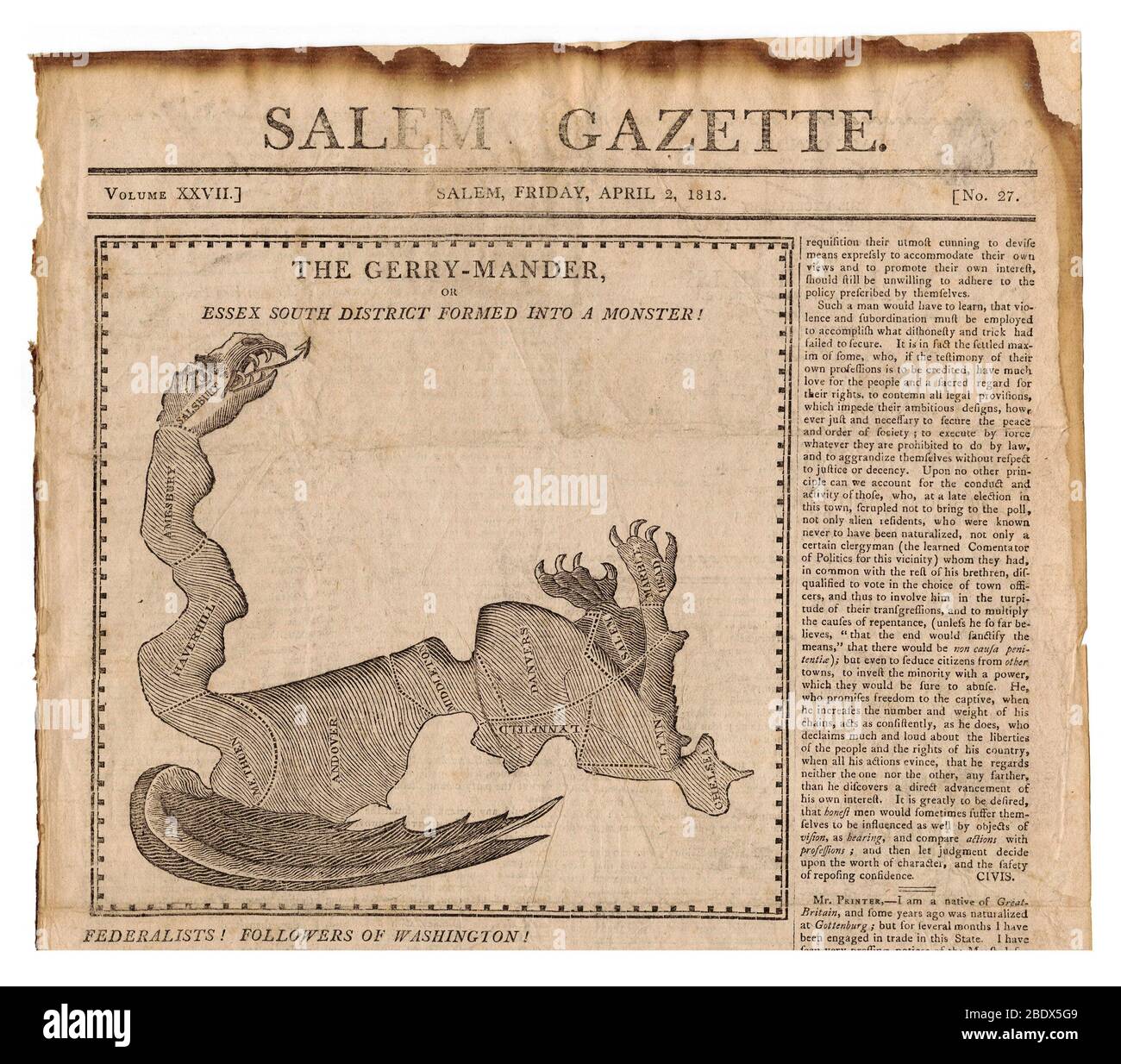 Der Gerry-Mander-Cartoon, Salem Gazette, 1813 Stockfoto