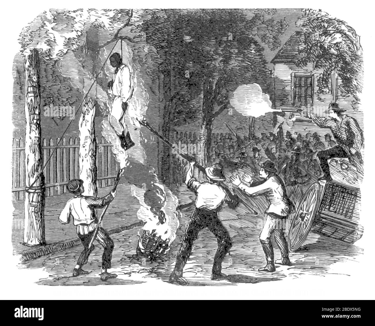 New York City Draft Riots, Lynchen und Brennen, 1863 Stockfoto
