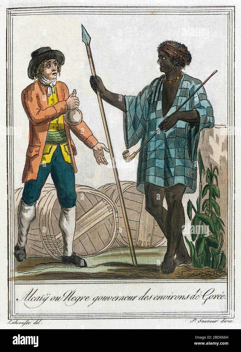Westafrika, Gor√©e Gouverneur mit Sklavenhändler, 1797 Stockfoto