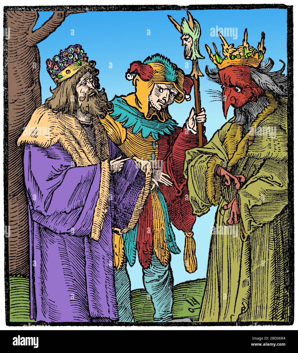 Narr im Dienst des Teufels und tugendhafter Mensch, 1517 Stockfoto