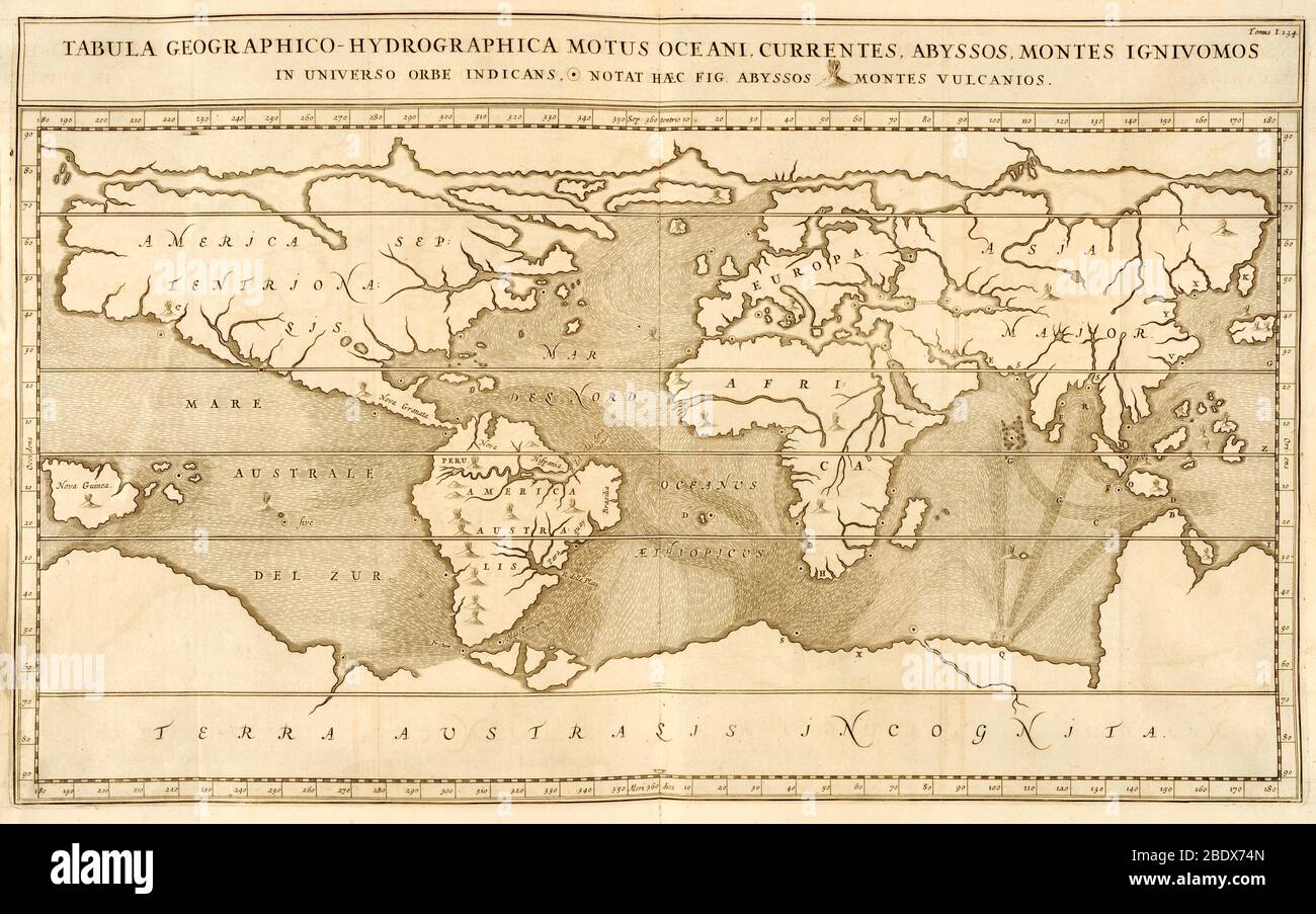Athanasius Kircher, Tabula geographico hydrographica, 1665 Stockfoto
