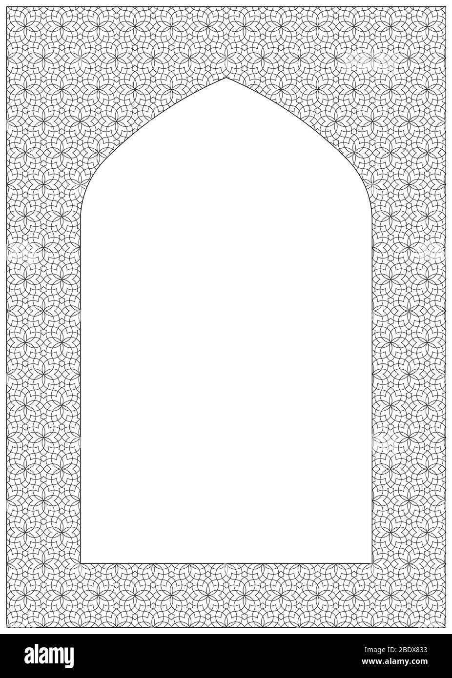 Rechteckiger Rahmen des arabischen Musters .Proportion A4.Arabic für Einladungskarte.feine Linien. Stock Vektor