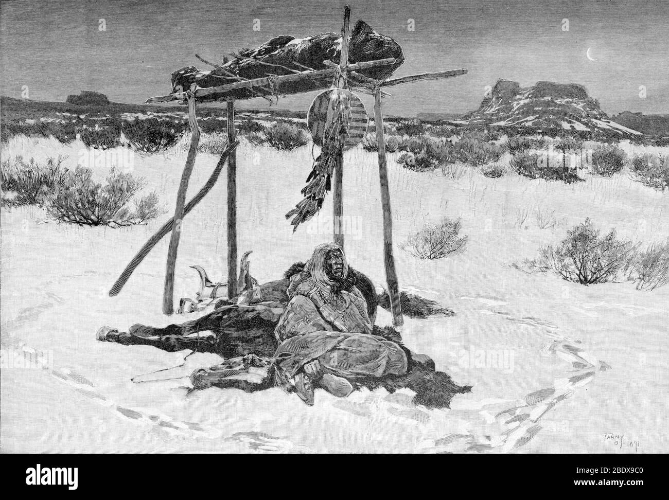 Indianer-Begräbnis-Gerüst, 1891 Stockfoto