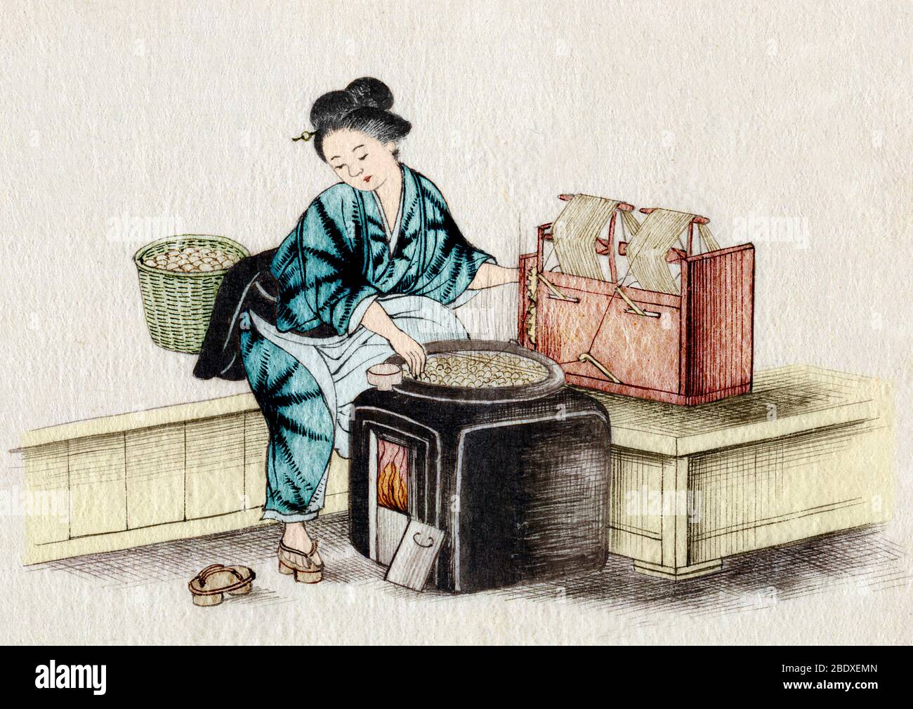 Die Spinnerei Seide, Seide in Japan, 1878, Stockfoto