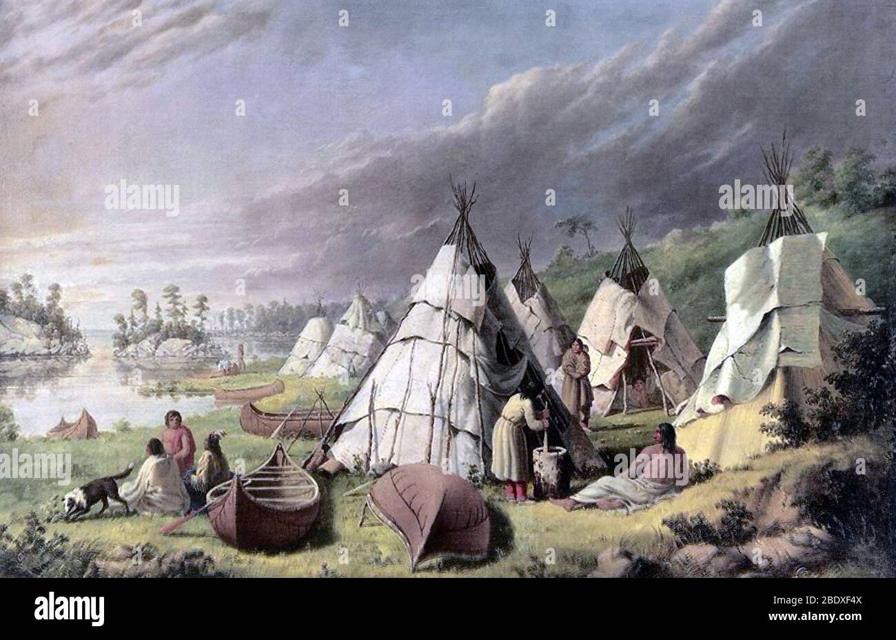 Wyandot indischen Encampment, Lake Huron Stockfoto