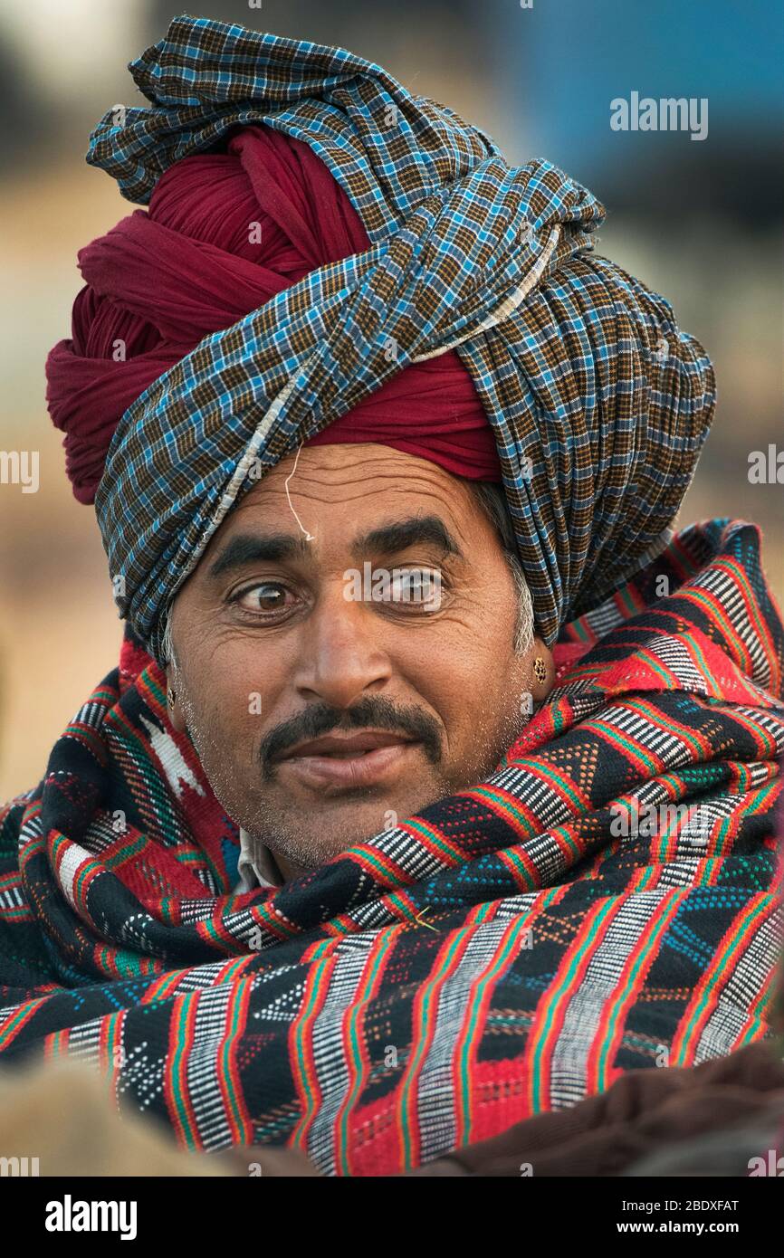 Das Bild von Rajasthani Mann Porträt auf Pushkar Tier Fair, Ajmer, Rajasthan, Indien, asien Stockfoto