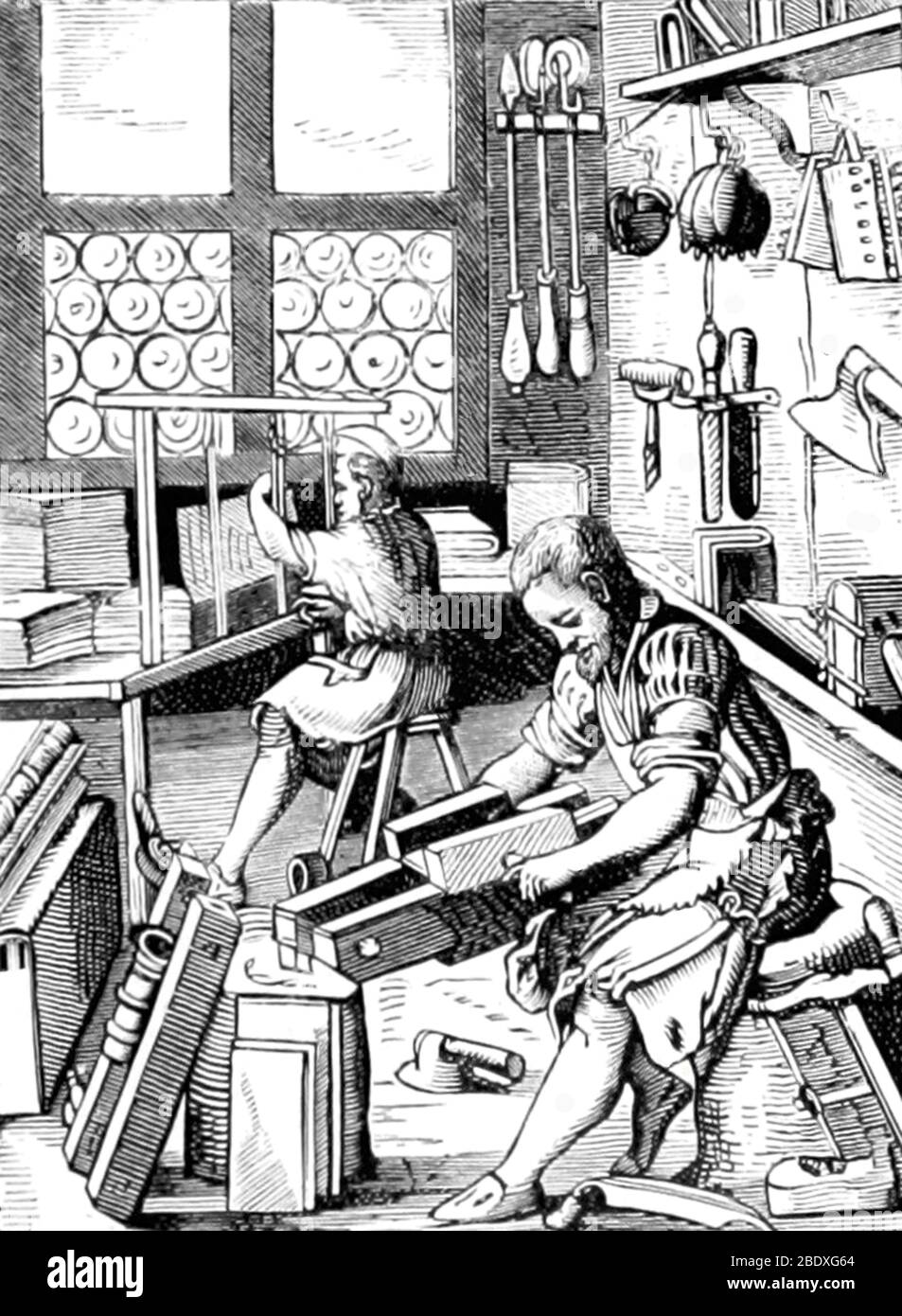 Buchbinder, Mittelalterlicher Handwerker Stockfoto