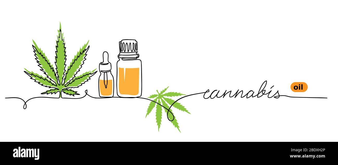 Cannabis Öl minimalistischen Vektor Web Banner. Marihuana, Hanf, Unkraut, Banner, Hintergrund. Stock Vektor