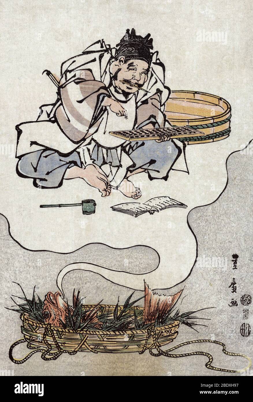 Ebisu mit Abacus, japanischer Gott des Glücks Stockfoto