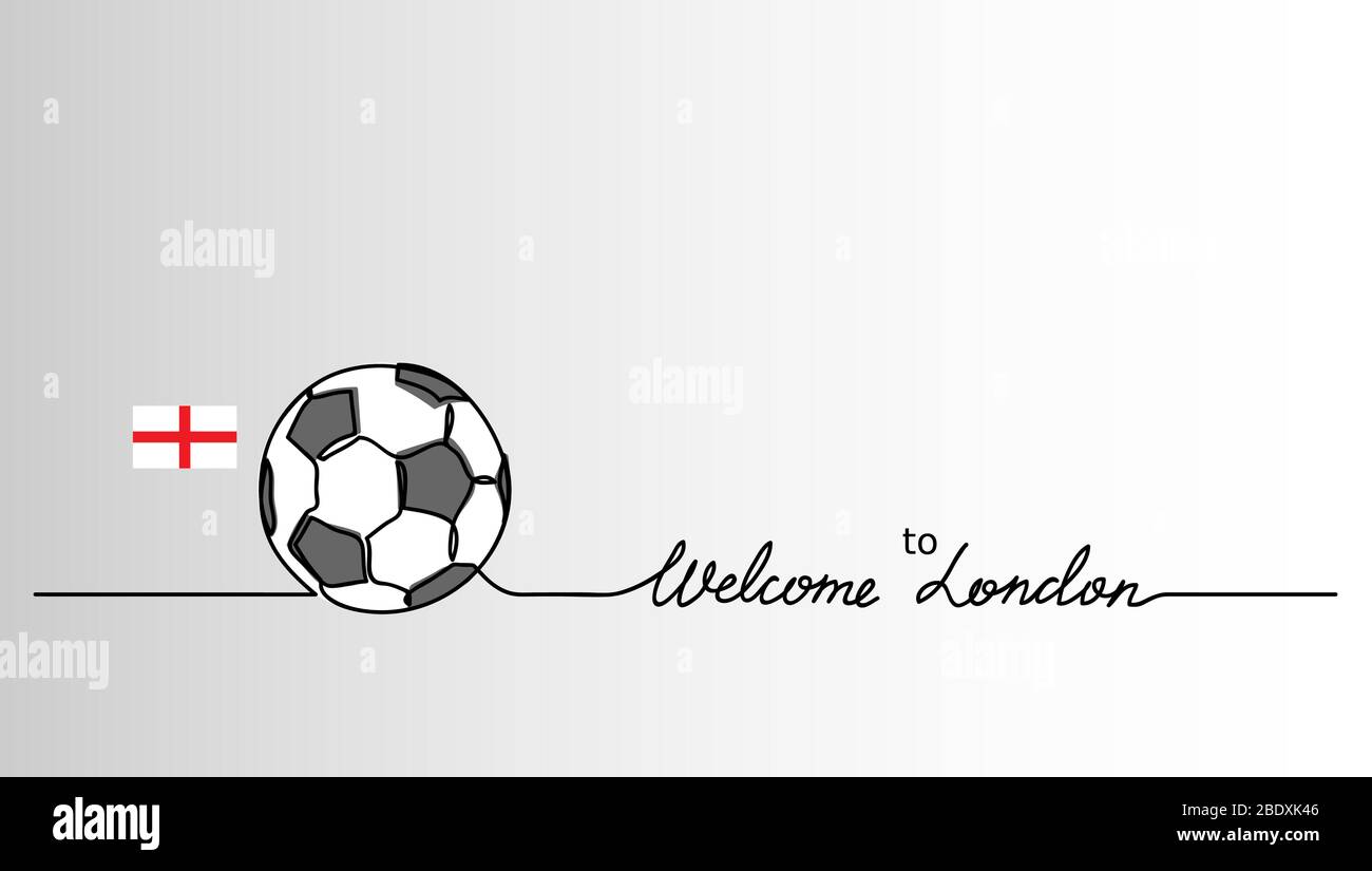 Willkommen bei London einfaches Fußball, Fußball Banner. Minimalistischer Vektorhintergrund Stock Vektor