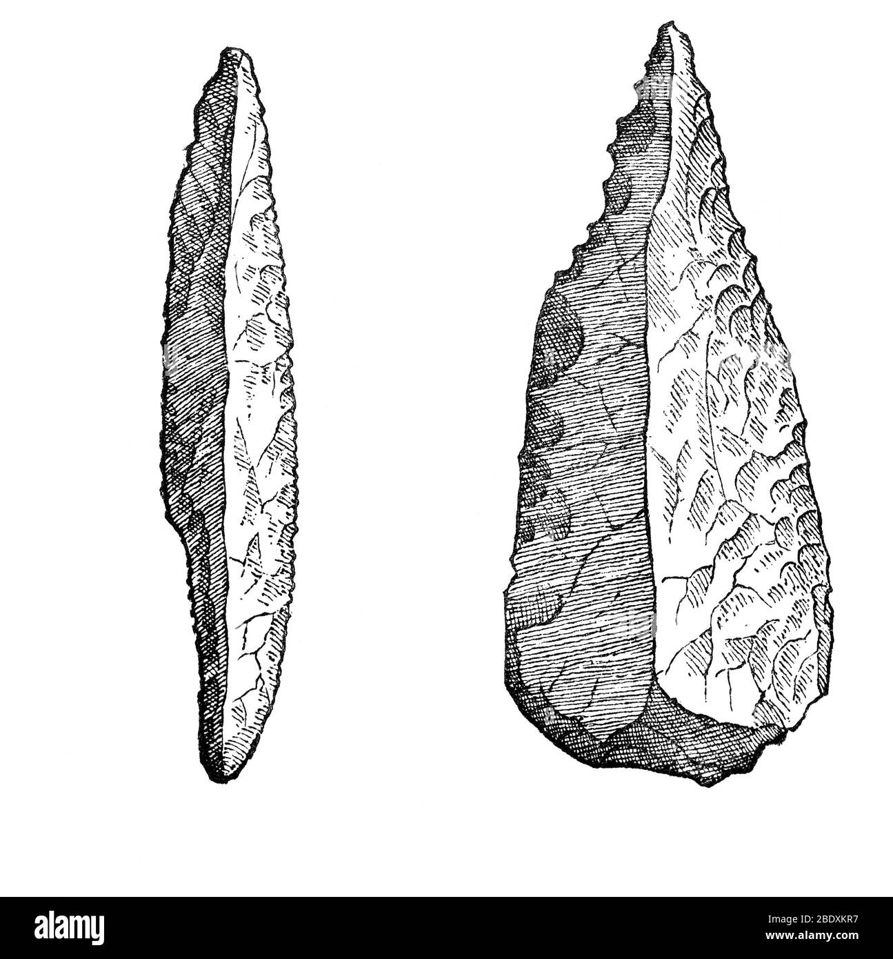Flintmesser und Flintmesser, steinzeitliche Werkzeuge Stockfoto