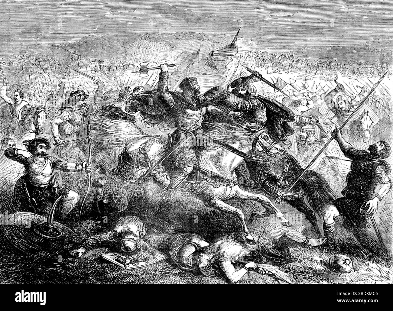 König Arthur besiegt die Sachsen, 5.-6. Jahrhundert Stockfoto