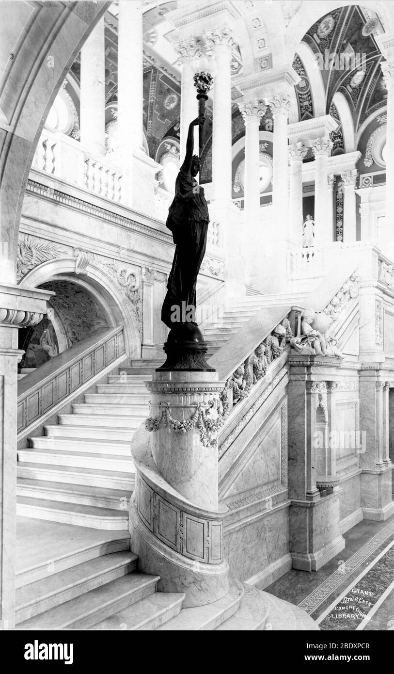 Bibliothek des Kongresses, große Treppe, 1897 Stockfoto