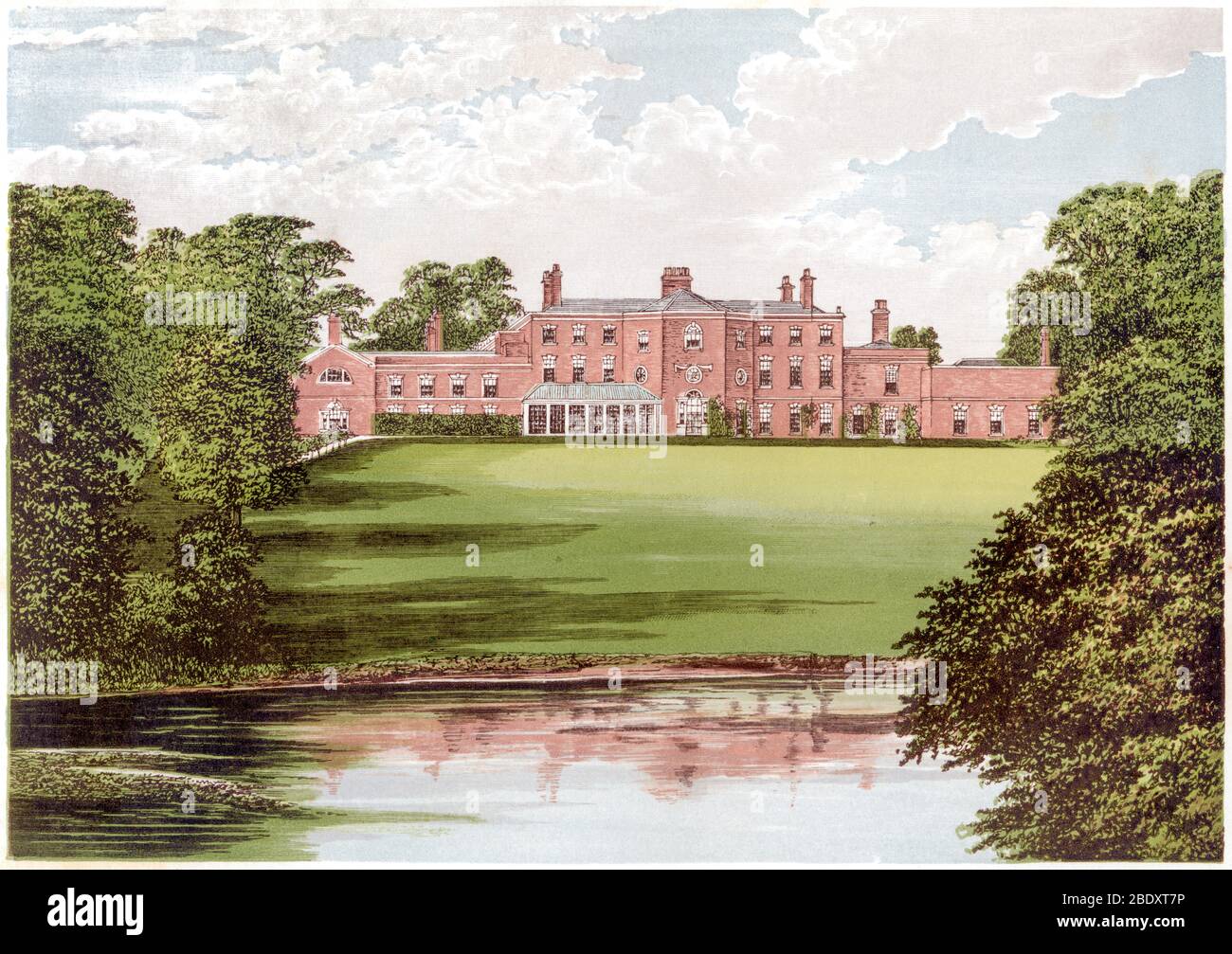 Eine farbige Illustration von Lawton Hall bei Congleton, Cheshire, gescannt in hoher Auflösung aus einem Buch gedruckt 1870. Ich glaubte, dass das Urheberrecht frei ist. Stockfoto