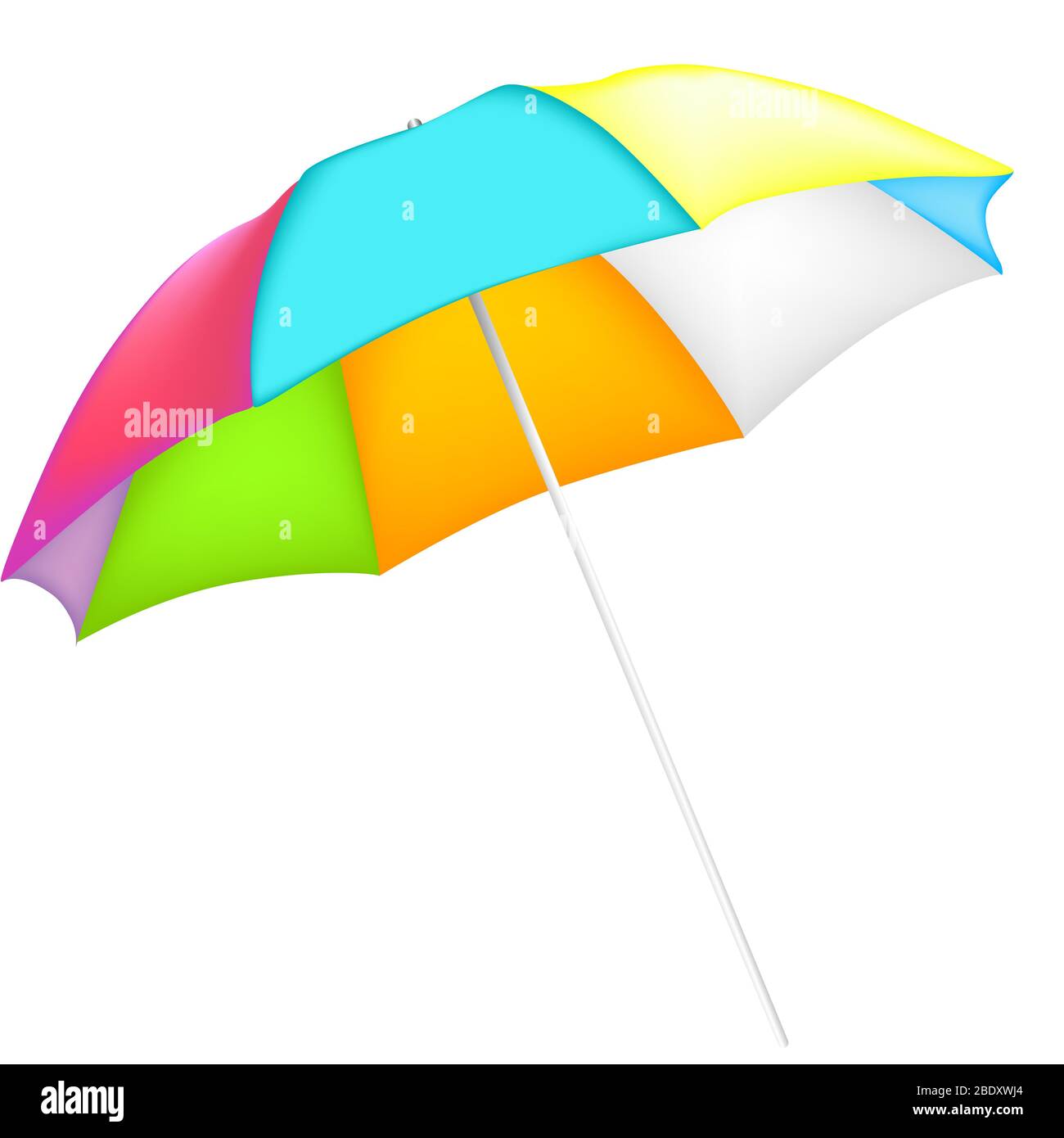 Sonnenschirm Regenbogen Farben isoliert auf weißem Hintergrund Stockfoto