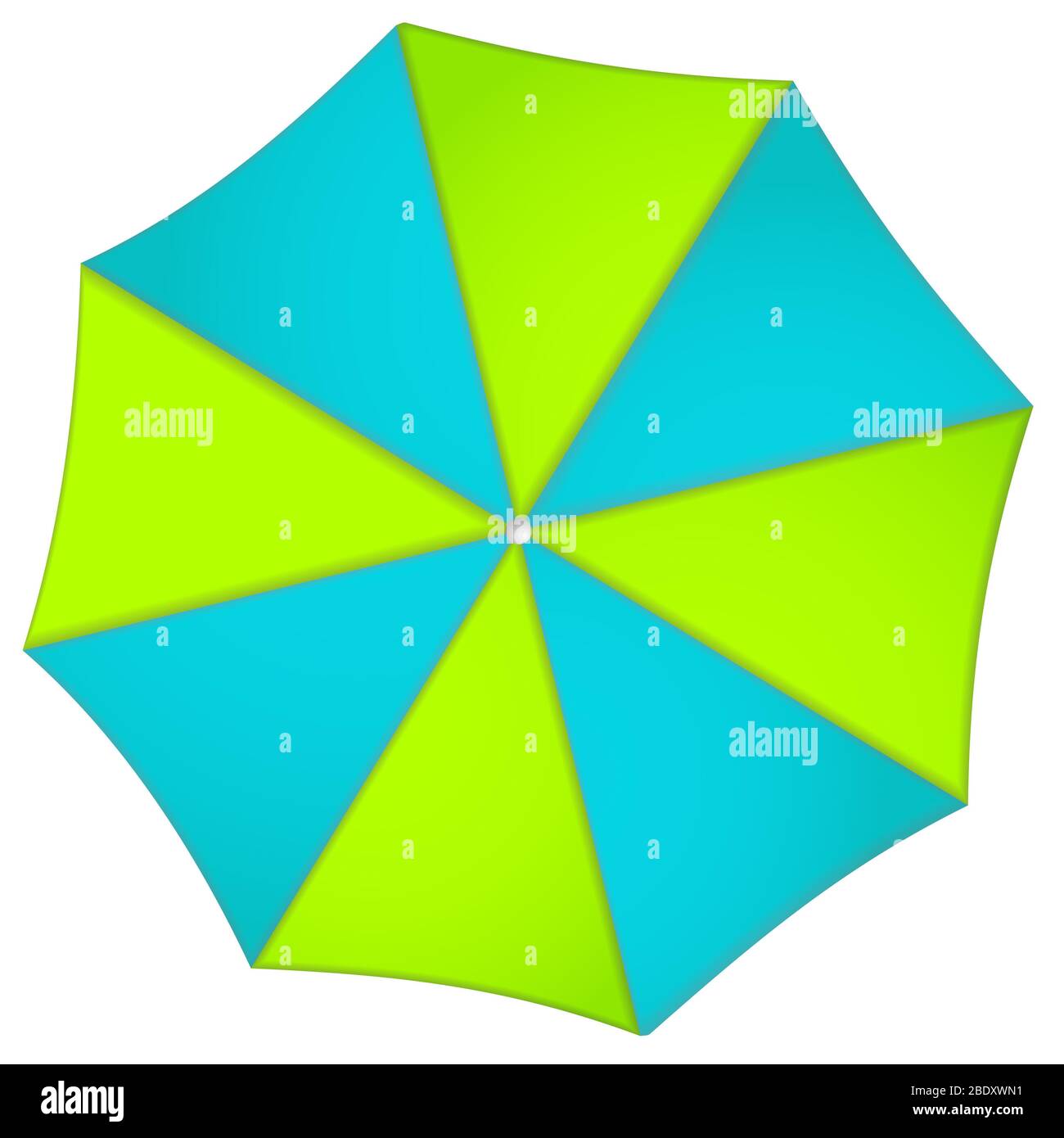 Sonnenschirm türkis und grün Farben isoliert auf weißem Hintergrund Stockfoto
