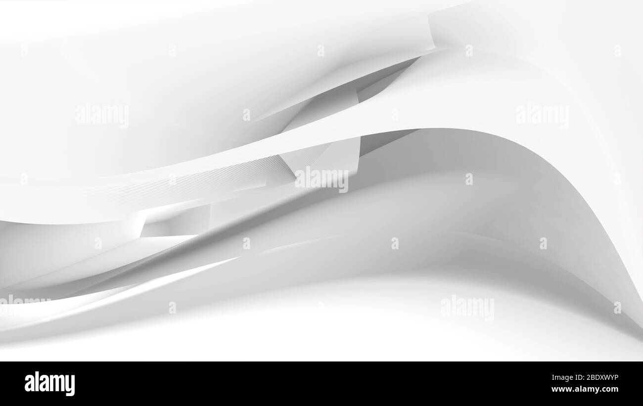 Abstrakt weißen digitalen Hintergrund mit weichen gebogenen Formen, 3d-Rendering-Illustration Stockfoto