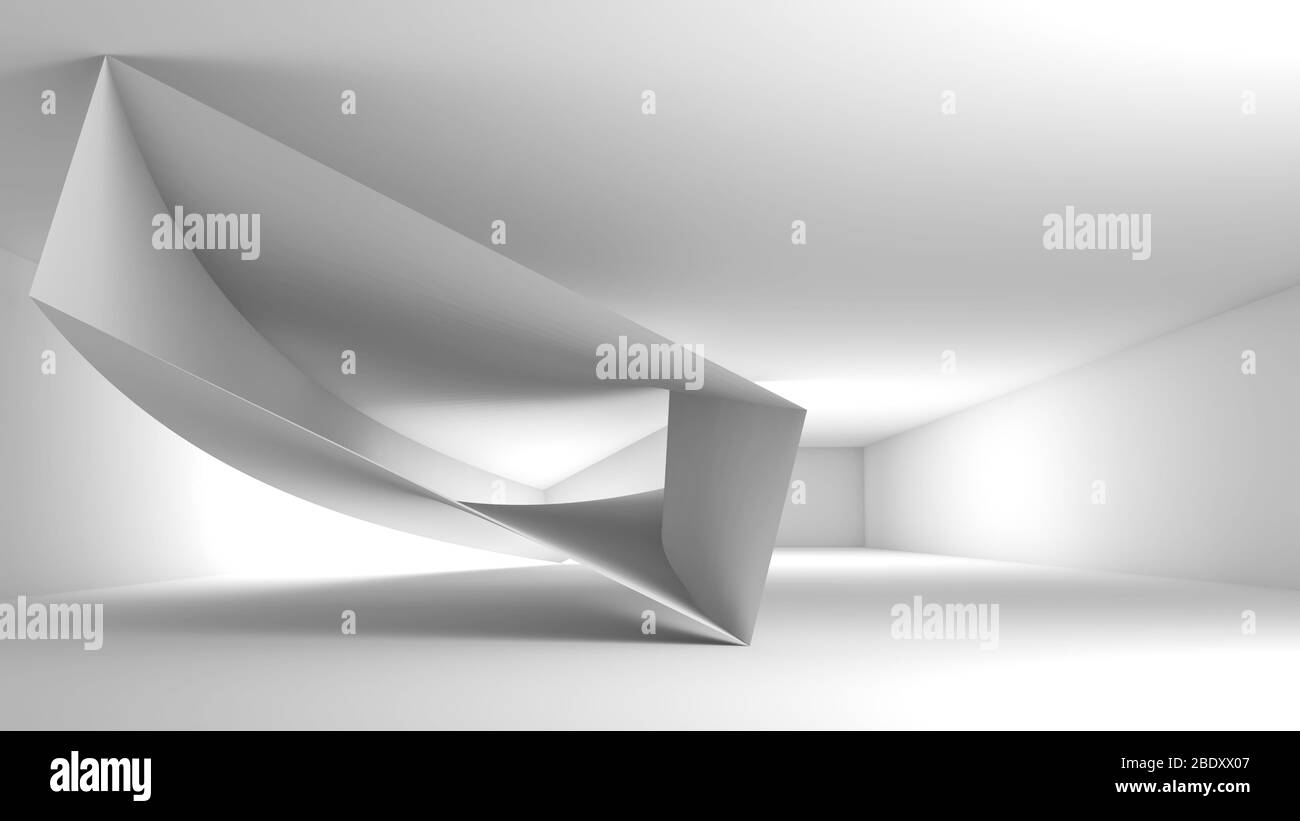 Abstrakt weißer Hintergrund mit moderner Installation in einem Raum, 3d-Rendering-Illustration Stockfoto