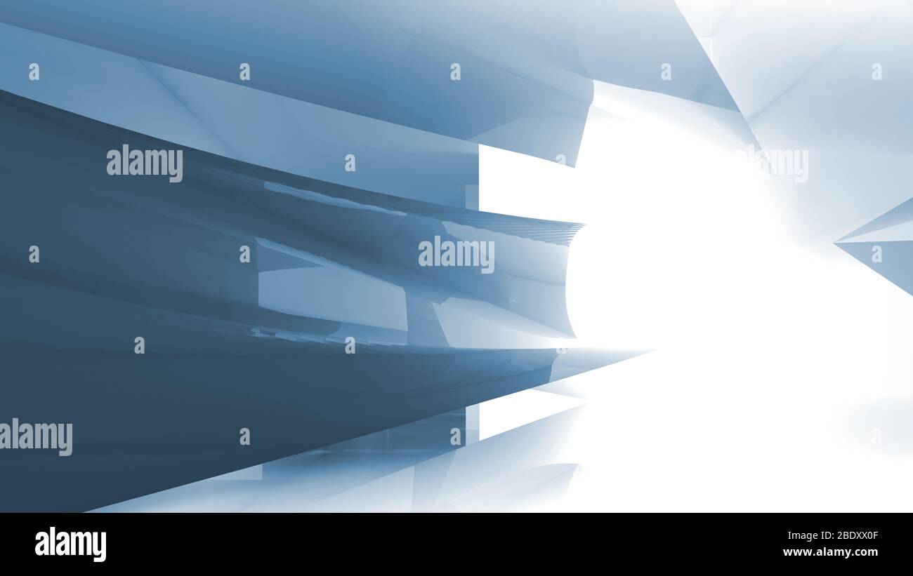 Abstrakter blau-weißer Hintergrund mit glänzenden Strukturen, 3d-Rendering-Illustration Stockfoto