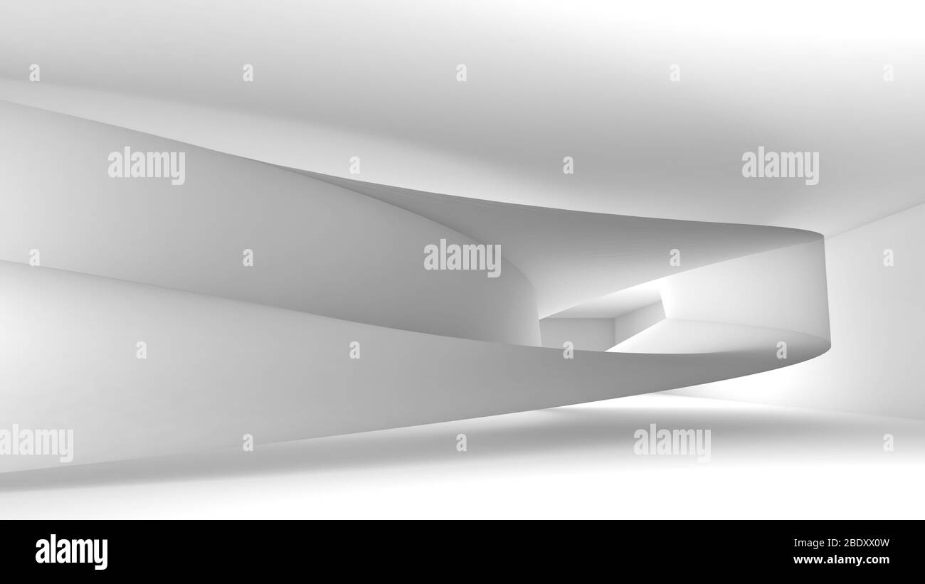 Abstrakt weißer Hintergrund mit moderner Installation in einem Raum, 3d-Rendering-Illustration Stockfoto