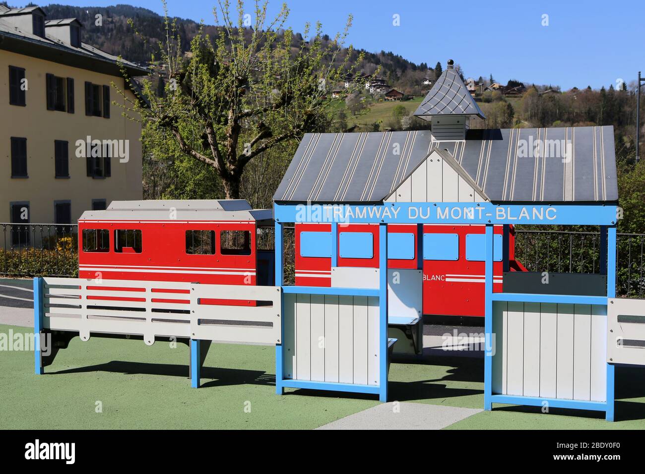 Aire de jeux. Jardin d'enfants. Jardin du Mont-Blanc. Saint-Gervais-les-Bains. haute-Savoie. Frankreich. Stockfoto