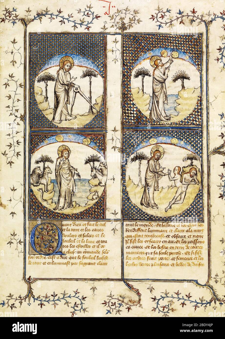 Gott schafft Welt in Genesis Stockfoto