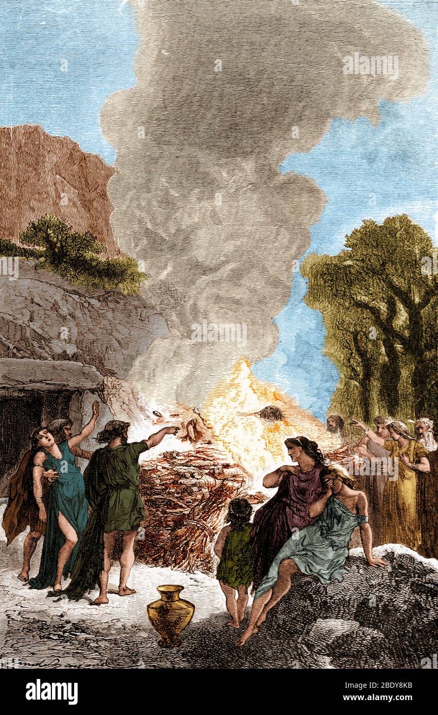 Prähistorische Menschen, Eisenzeit Beerdigung Zeremonie Stockfoto