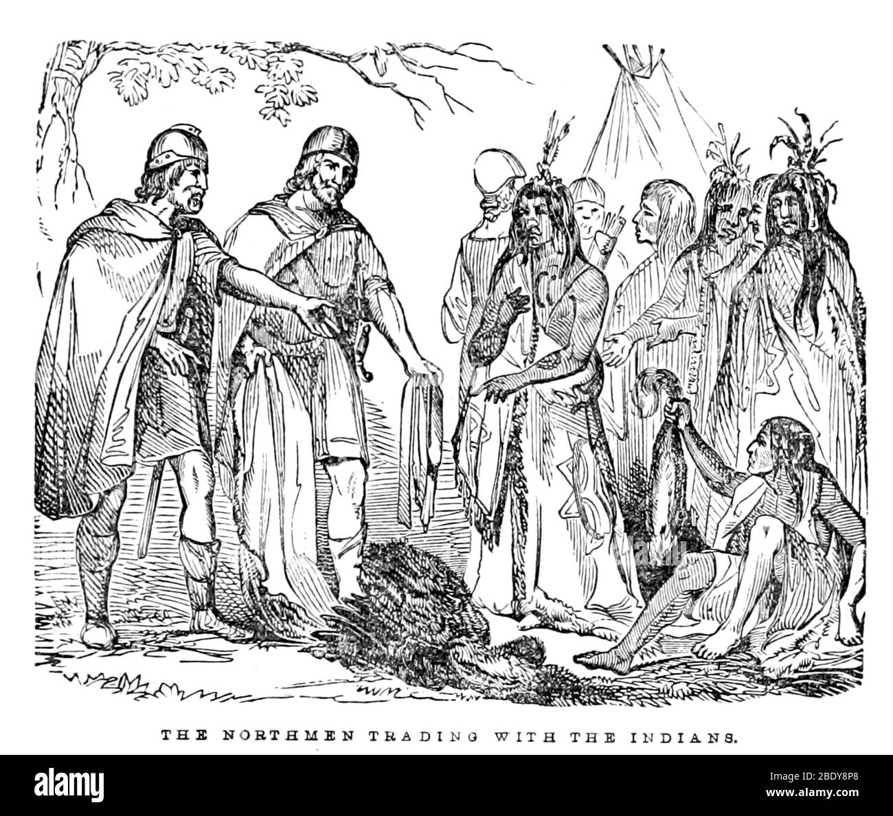 Wikinger Handel mit Indianern Stockfoto