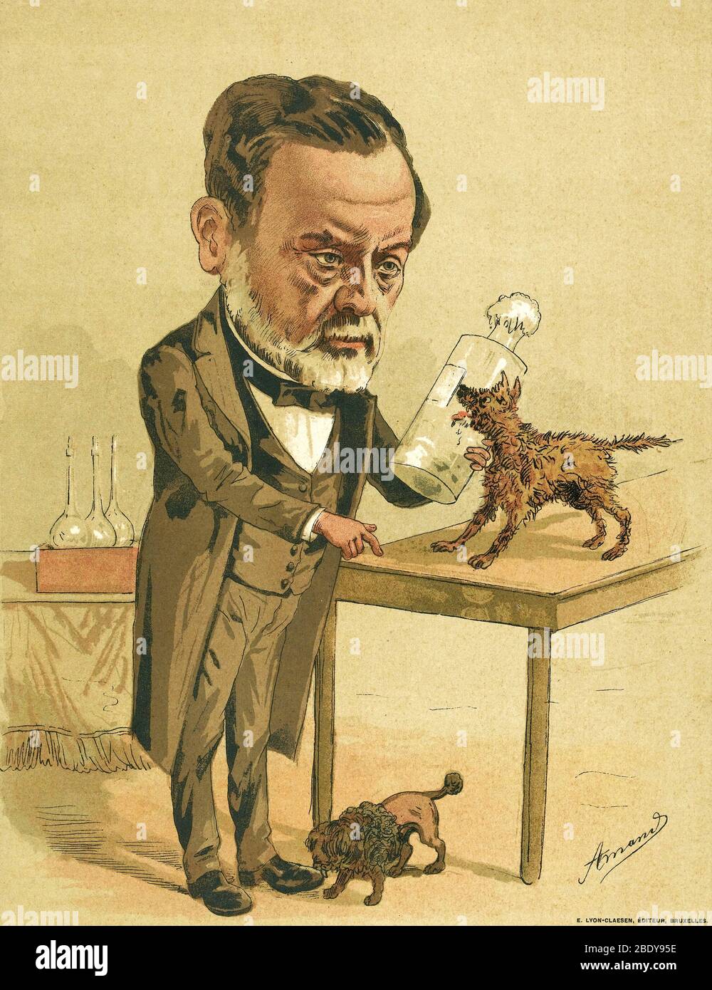 Louis Pasteur mit tollwütigen Hund, 1880 Stockfoto